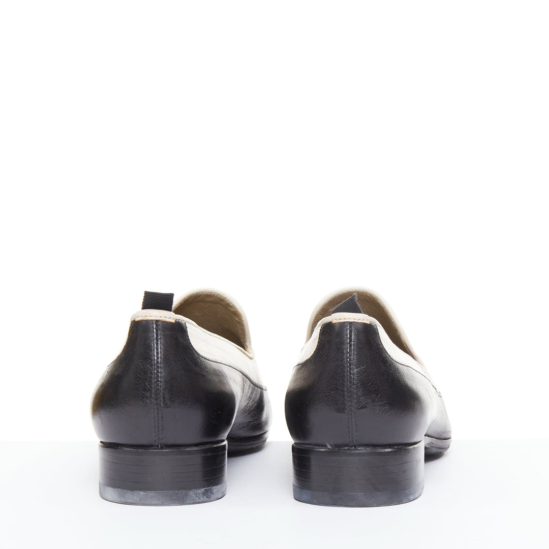 ALEXANDER MCQUEEN black cream leather bicolor panelled venetian loafer EU43