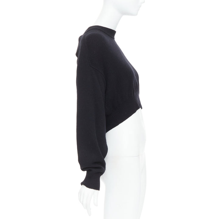 ALEXANDER WANG black wool blend nude sheer back crop sweater S