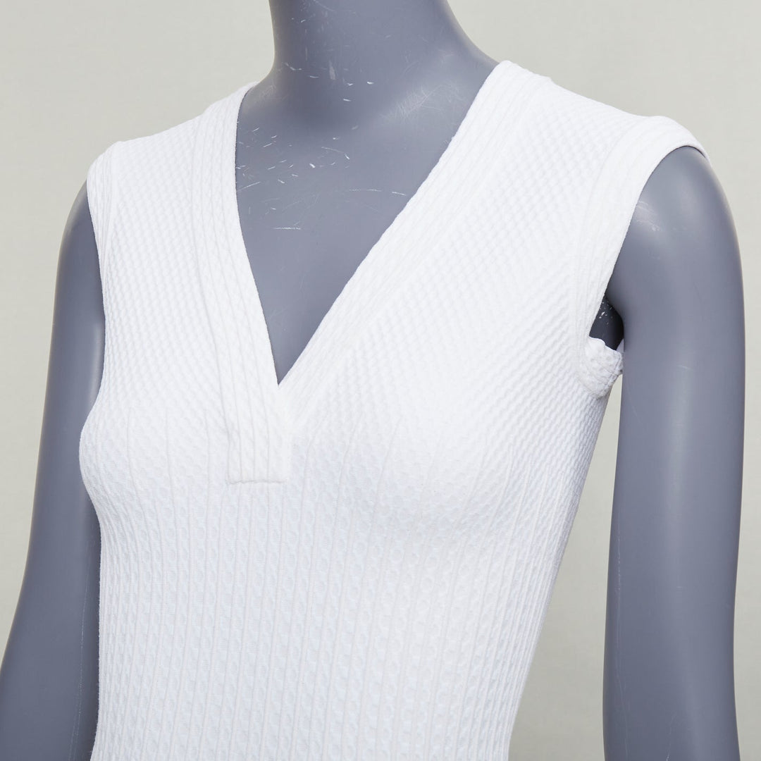 ALAIA cream viscose knit V neck sleeveless scalloped hem fit flare dress FR36 S