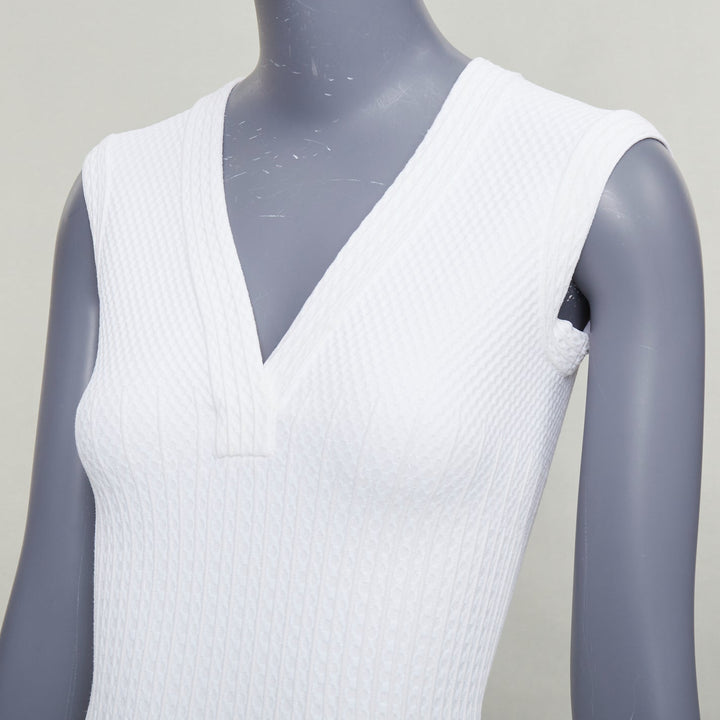ALAIA cream viscose knit V neck sleeveless scalloped hem fit flare dress FR36 S
