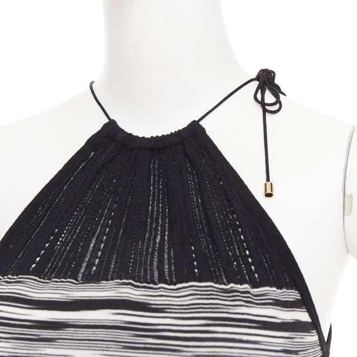 MISSONI black white cotton multi horizontal striped open knit halter top IT38 XS
