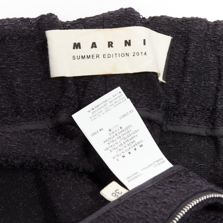 MARNI 2014 black cotton blend jacquard zip front tapered pants IT38 XS
