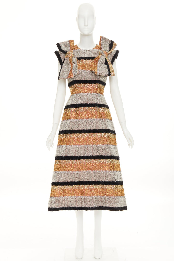 DOLCE GABBANA 2016 metallic tinsel striped ribbon bow fit flare dress IT40 S