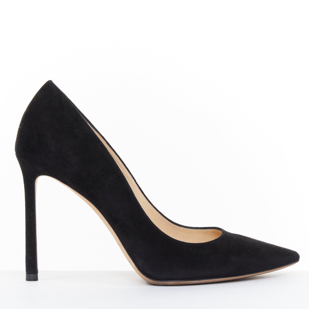 JIMMY CHOO Romy 100 classic black calf suede pointed toe stiletto pumps EU36 US6