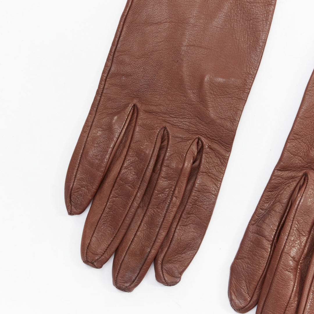 rare GUCCI Tom Ford Runway Vintage brown gold studs leather opera gloves Sz7.5