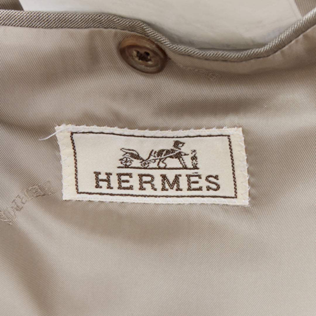 HERMES beige 100% wool 3 pockets handstitched details blazer suit FR48 M