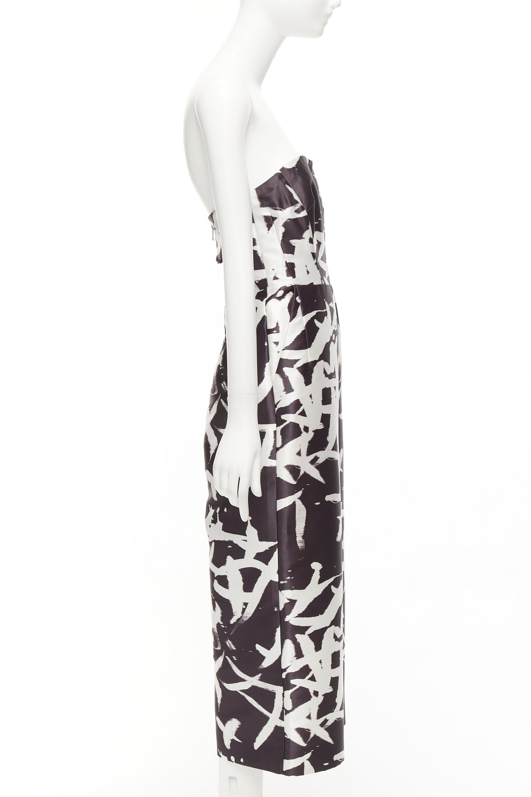 WHISTLES black white abstract print strapless back cut out wide jumpsuit UK10 M