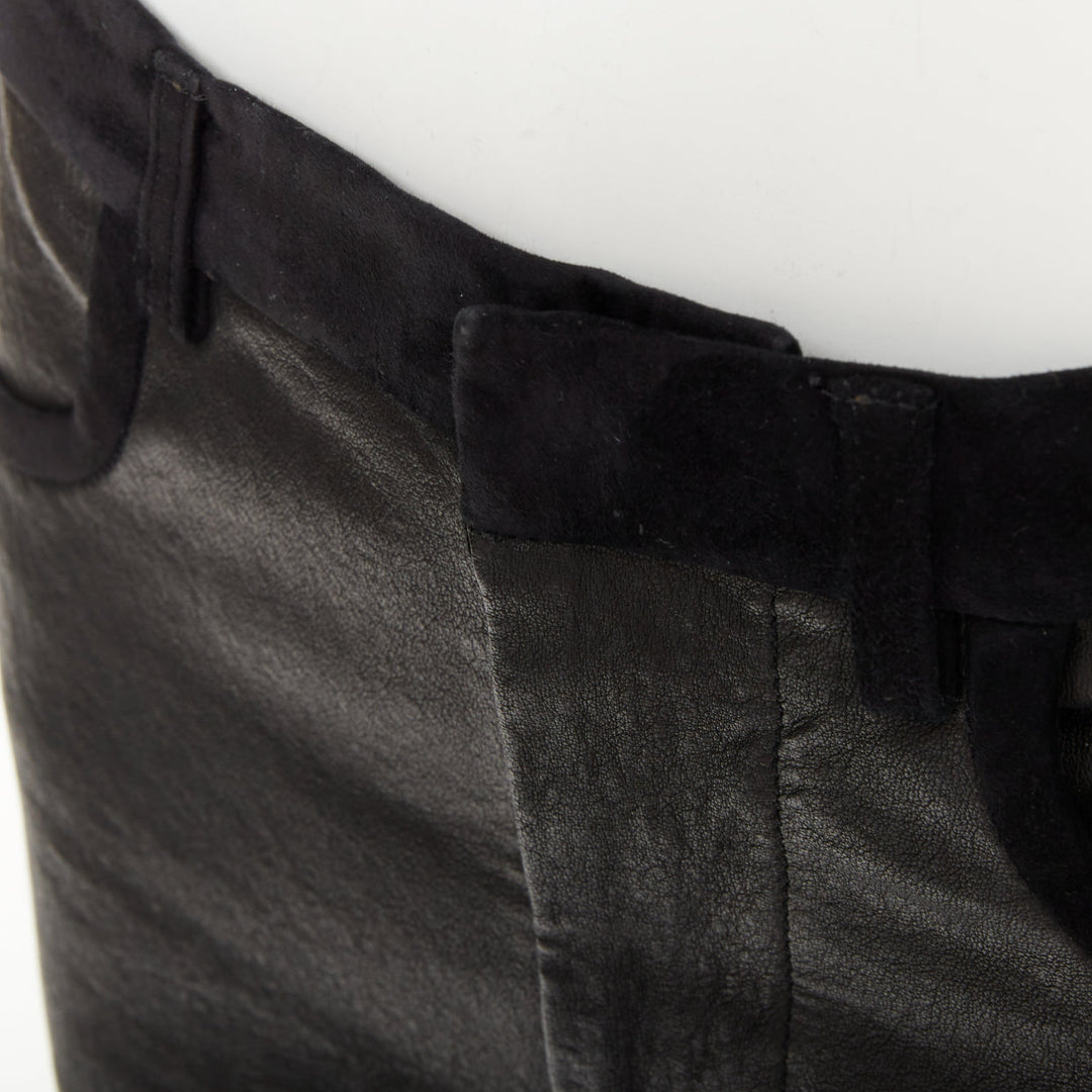 ISABEL MARANT black lambskin leather suede trim mid rise skinny pants FR36 S
