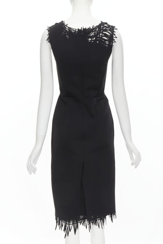 OSCAR DE LA RENTA laser cut scribble cut out scuba sheath pencil dress S