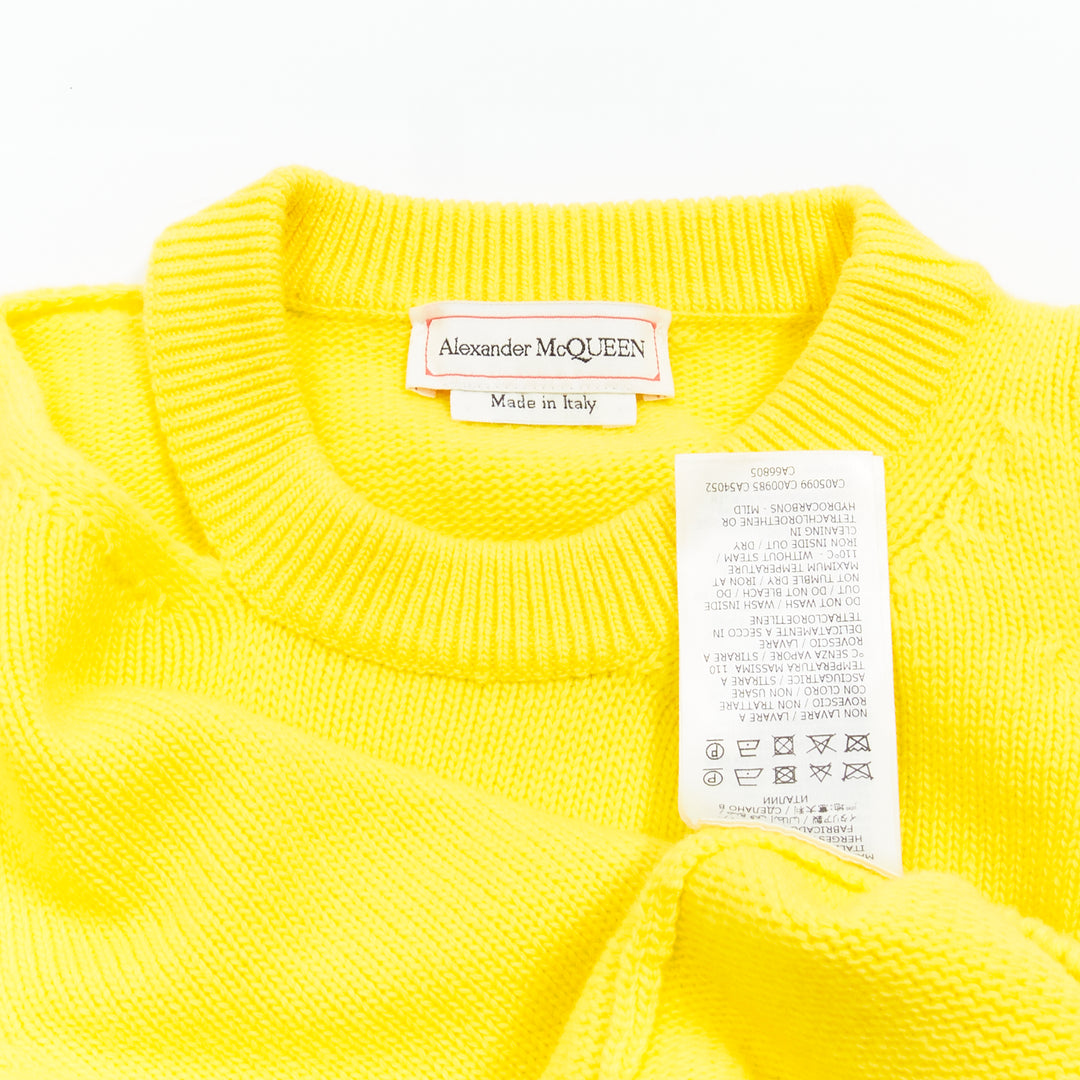 ALEXANDER MCQUEEN 2022 yellow wool blend asymmetric cold shoulder sweater S