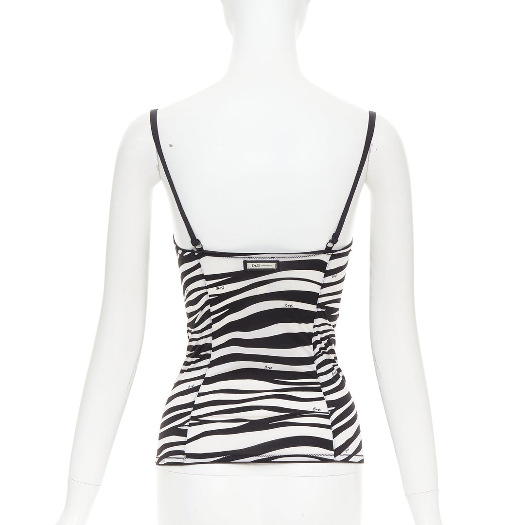 DOLCE GABBANA D&G Vintage black white logo zebra stripe camisole tank Sz1 S