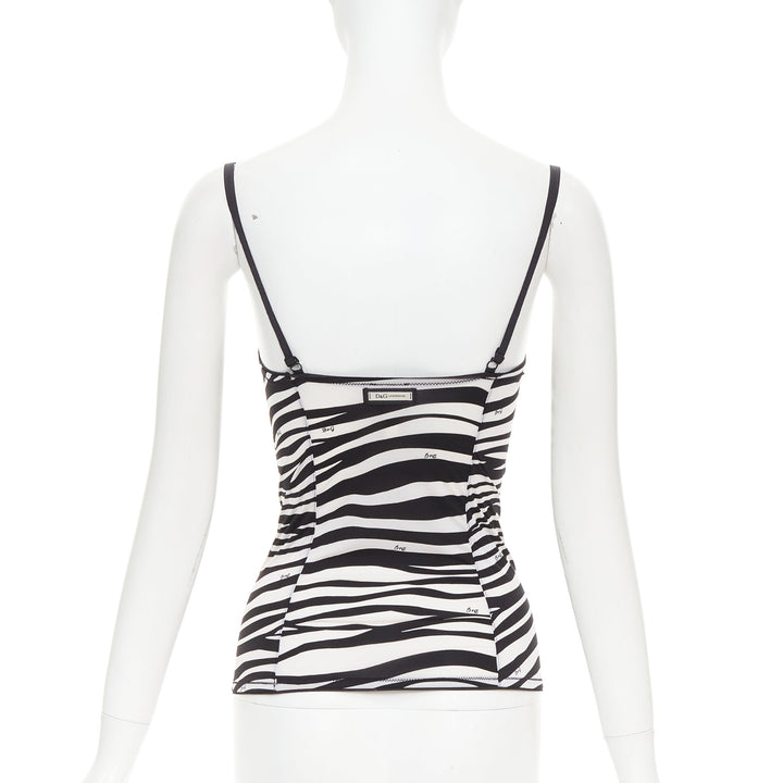 DOLCE GABBANA D&G Vintage black white logo zebra stripe camisole tank Sz1 S