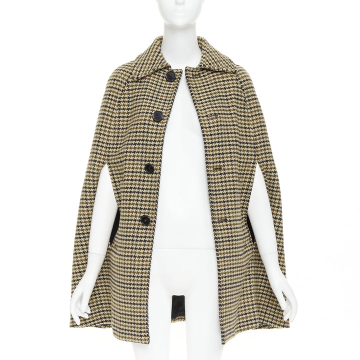 SAINT LAURENT 2014 Hedi Slimane Runway wool houndstooth caped coat FR34 XS
