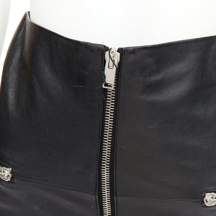 SAINT LAURENT 2014 lambskin leather exposed silver zip high waist skirt FR 34 XS