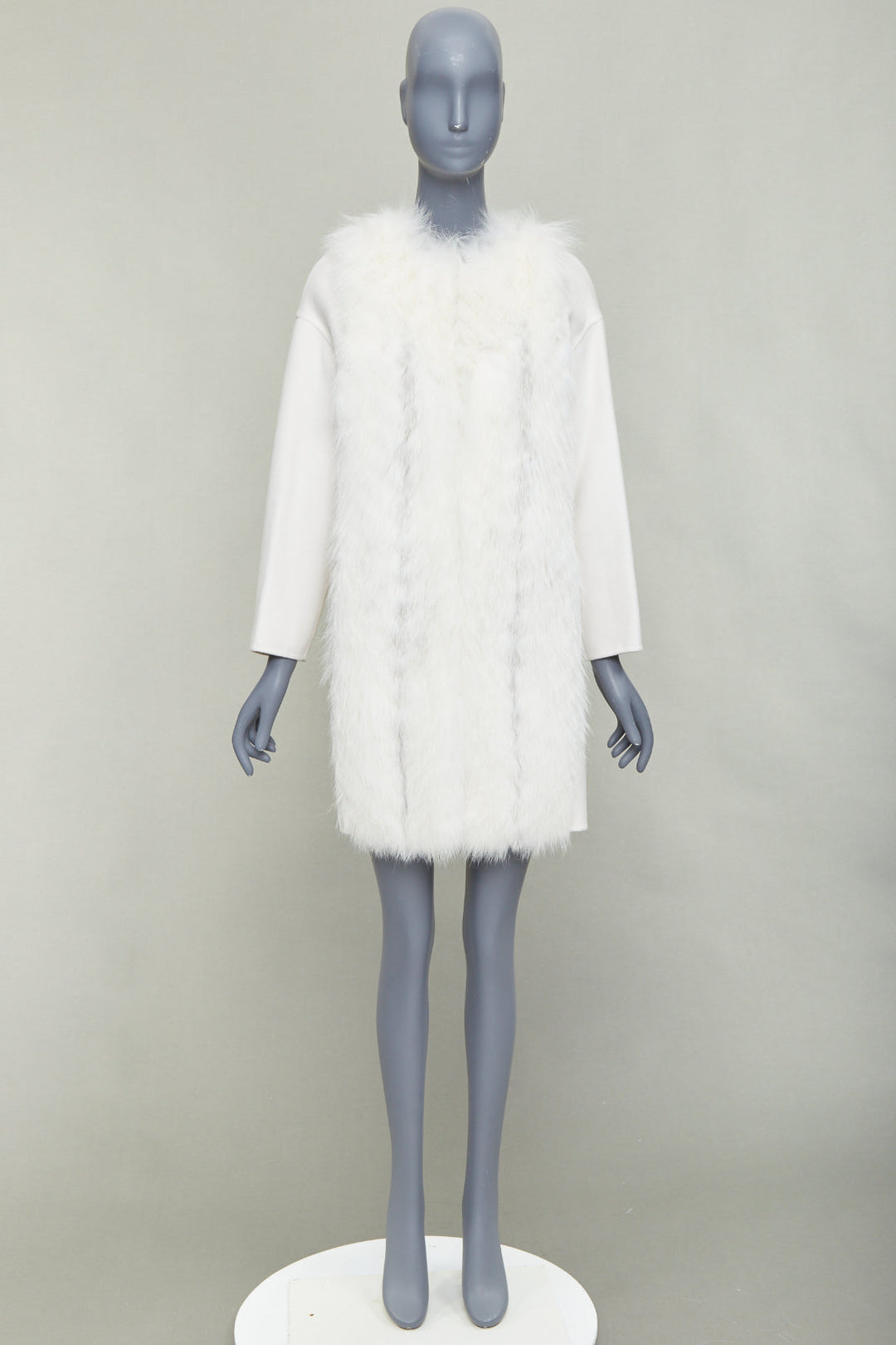 FENDI cream fox fur double faced cashmere long coat IT36 XXS