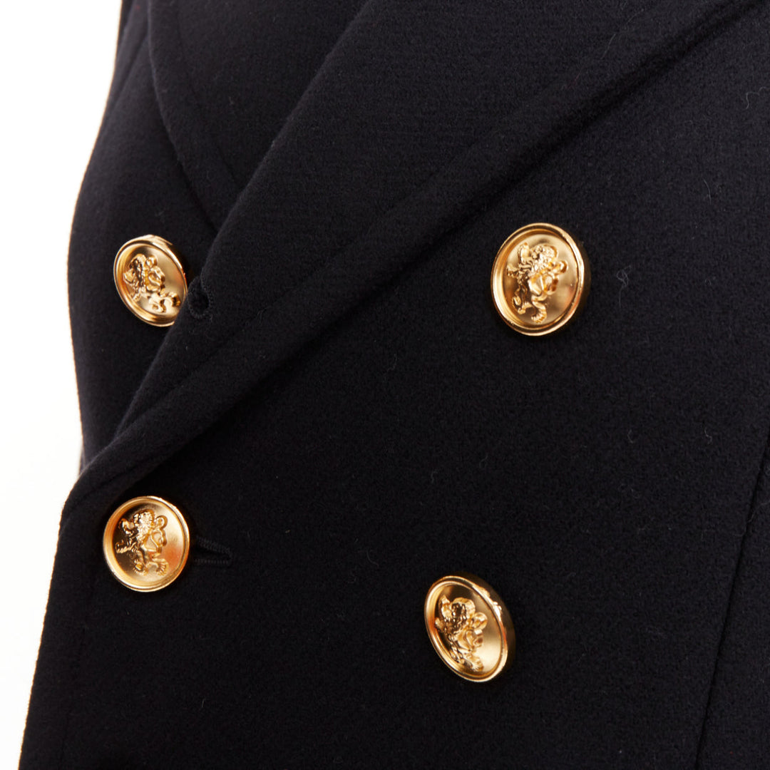 SAINT LAURENT 2016 black wool gold crest button military officer coat FR36