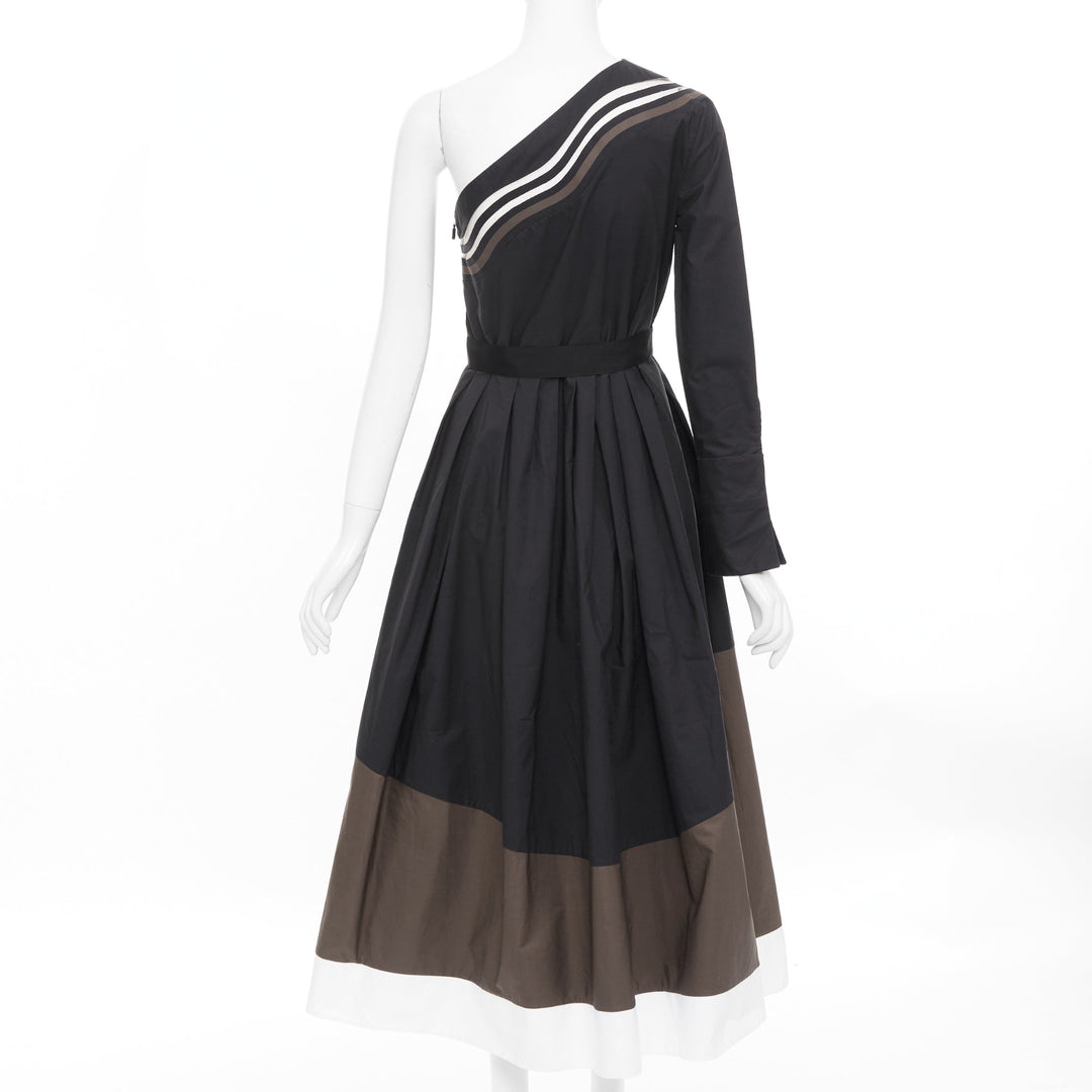 FENDI Wave one shoulder colorblock asymmetric striped pleated dress IT40 S