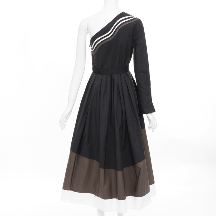 FENDI Wave one shoulder colorblock asymmetric striped pleated dress IT40 S