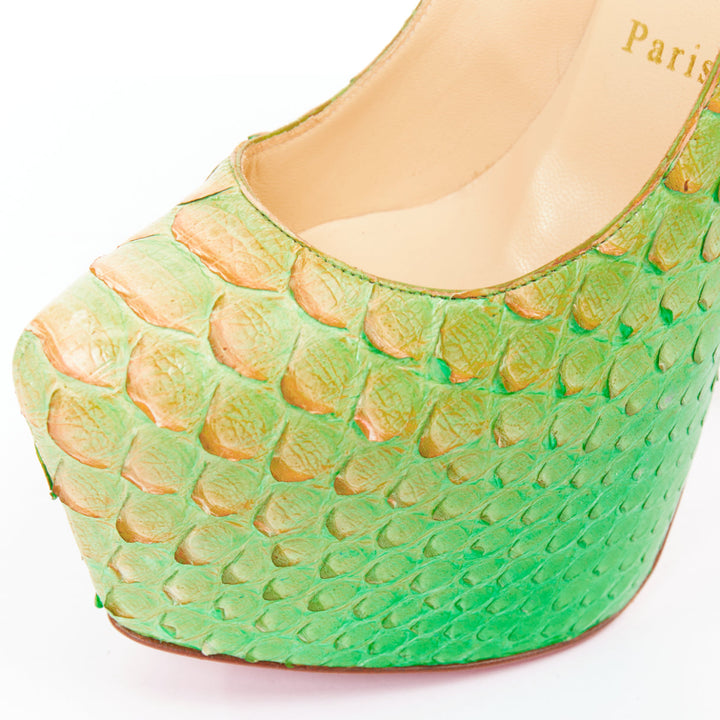 CHRISTIAN LOUBOUTIN Daffodile 160 Menthe ombre green scale platform heels EU36.5