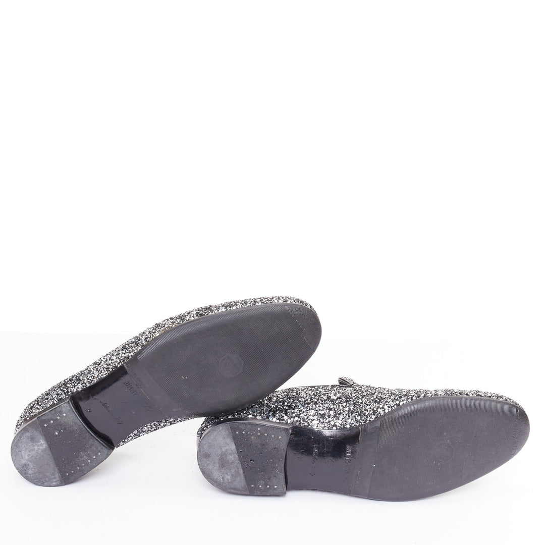 JIMMY CHOO Marlo silver coarse glitter almond toe mens evening loafer shoes EU43