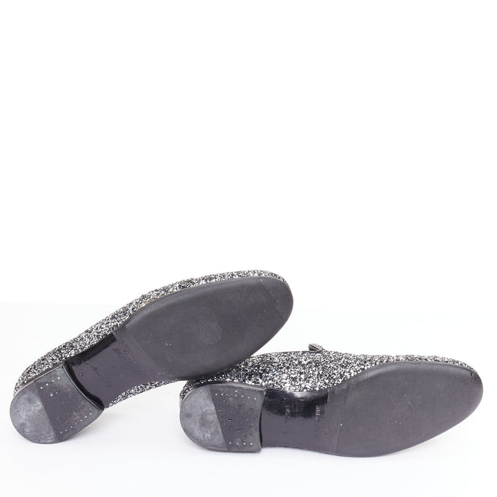 JIMMY CHOO Marlo silver coarse glitter almond toe mens evening loafer shoes EU43