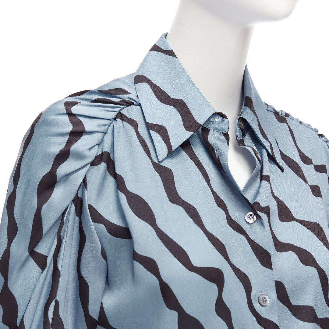 VVB VICTORIA BECKHAM blue black diagonal stripe asymmetric shoulder shirt UK10 M
