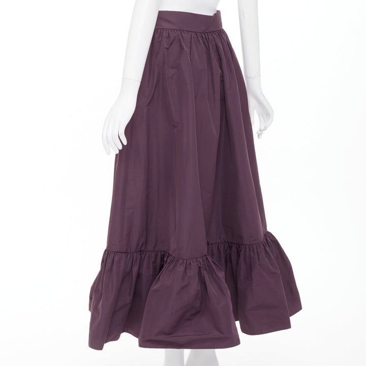 VALENTINO 2019 dark purple drop frill cotton blend gathered midi skirt IT40 S