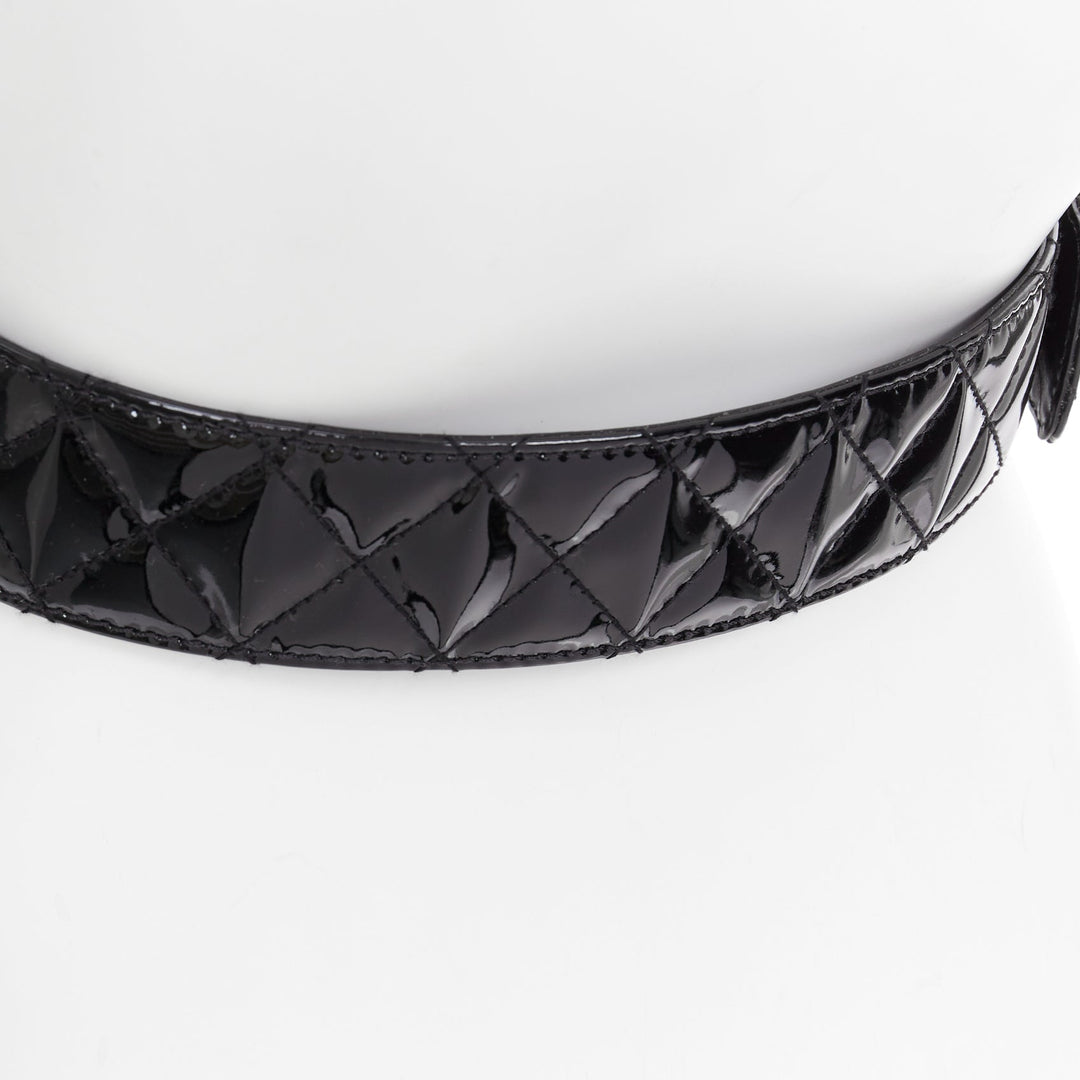 BURBERRY black patent leather diamond quilted rectangular buckle belt 75cm