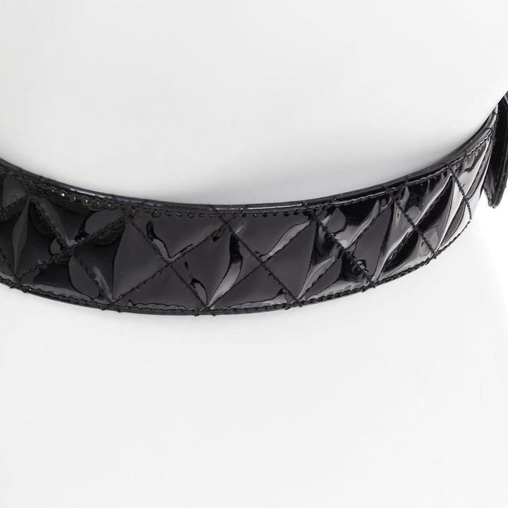 BURBERRY black patent leather diamond quilted rectangular buckle belt 75cm
