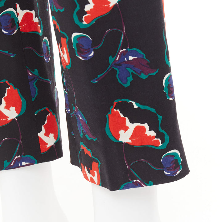 MIU MIU 2014 black red blue wool floral cropped kick flare trousers IT38 XS