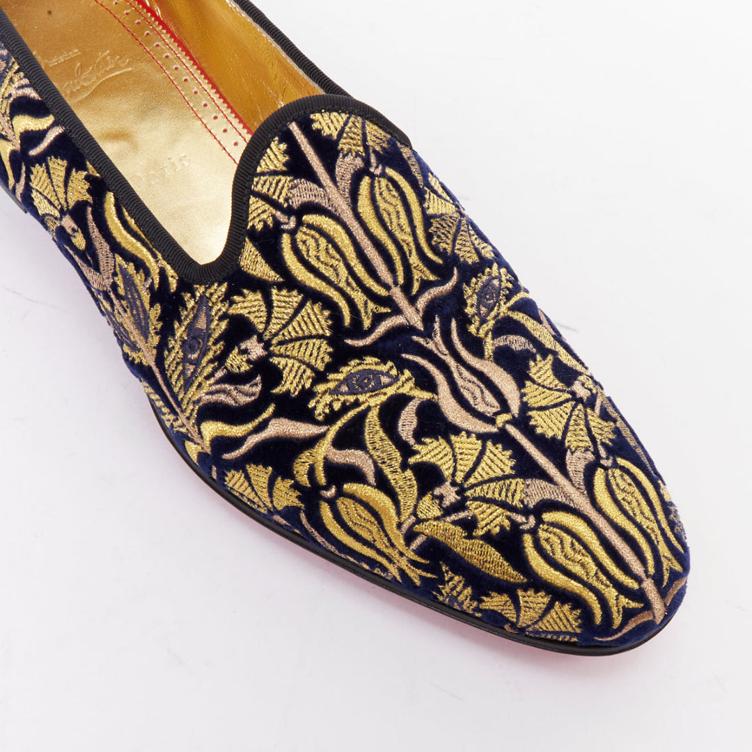 rare CHRISTIAN LOUBOUTIN Marcantonia Flat gold baroque velvet loafer EU44