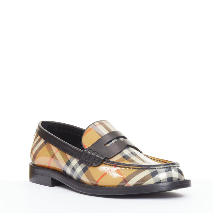 BURBERRY Bedmont Vintage Check patent leather classic penny loafers EU37.5