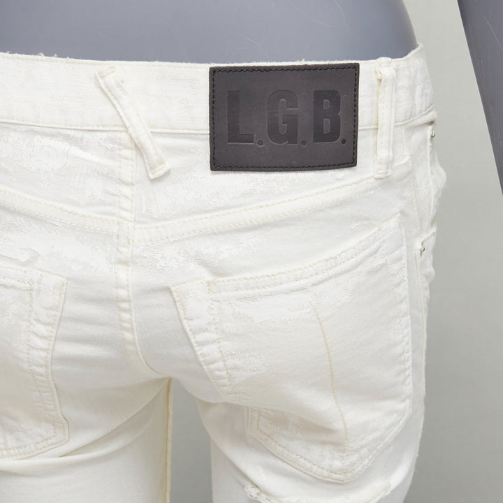 LGB white distressed painted topstitch zip detail black tag jeans 28"