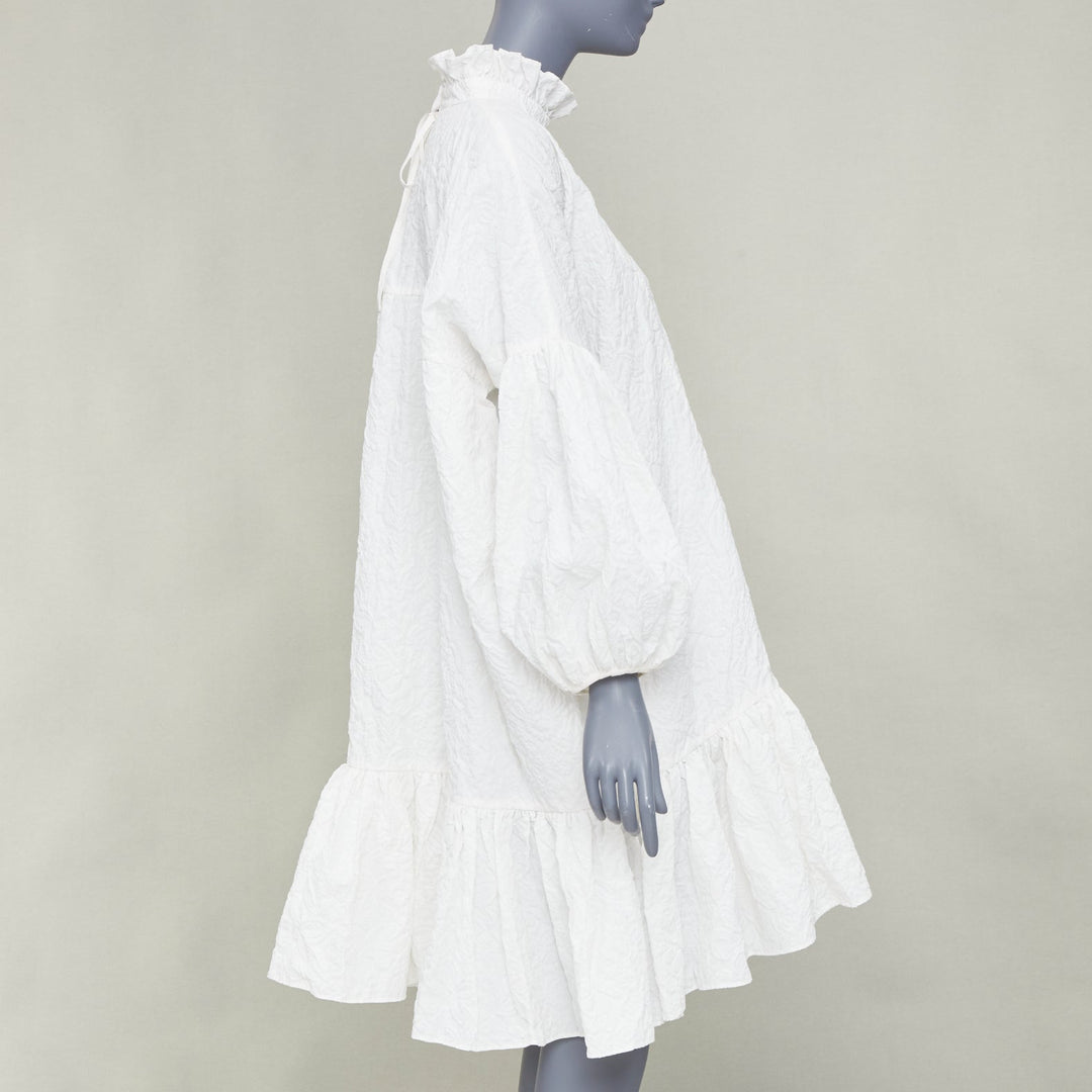 CECILIE BAHNSEN 2021 Belle white cloque high neck ruffle tier panel dress UK8 S