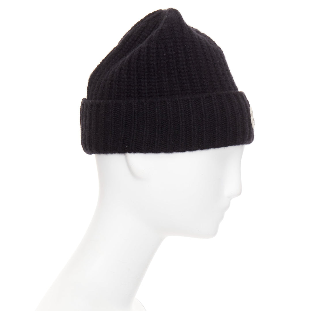 MONCLER RICK OWENS 2023 logo applique ribbed beanie wool cashmere hat Sz0 XS