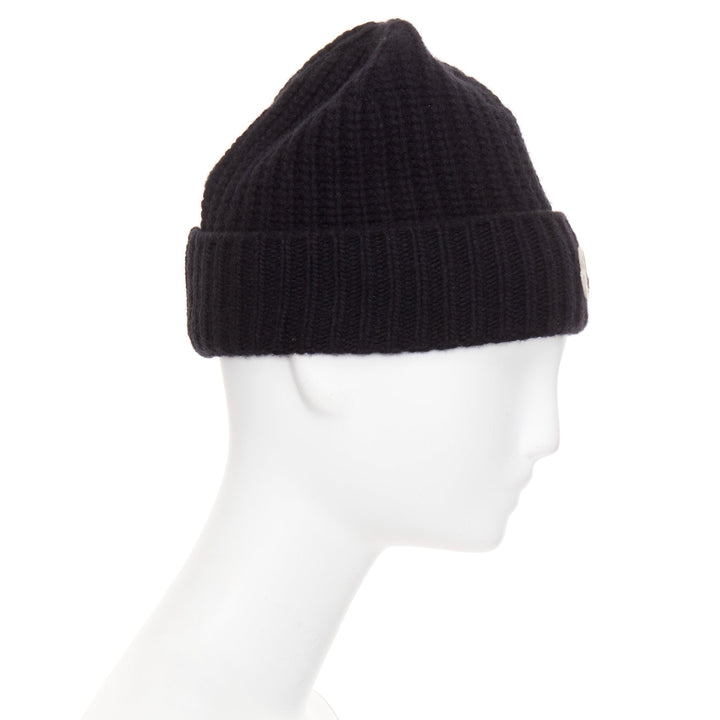MONCLER RICK OWENS 2023 logo applique ribbed beanie wool cashmere hat Sz0 XS