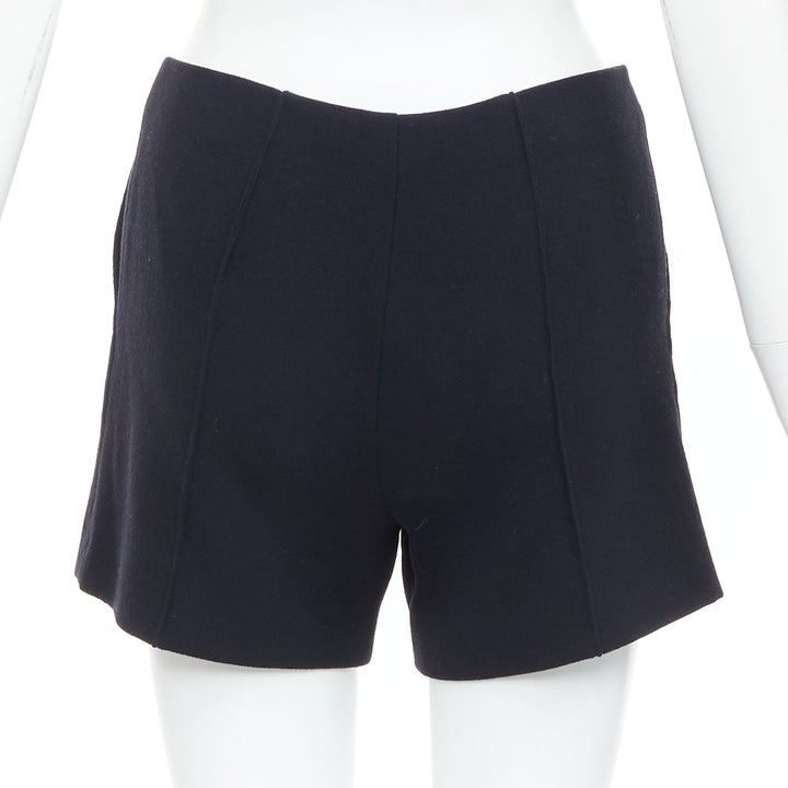 MIU MIU black virgin wool front pleated high waist shorts IT36 XXS