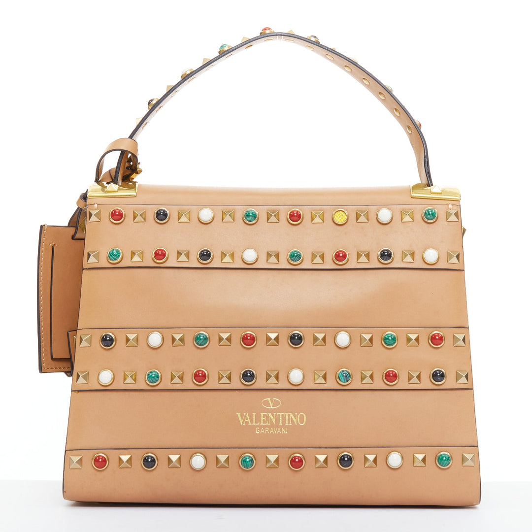 VALENTINO Rockstud Native Couture brown calfskin multi stone stud satchel bag
