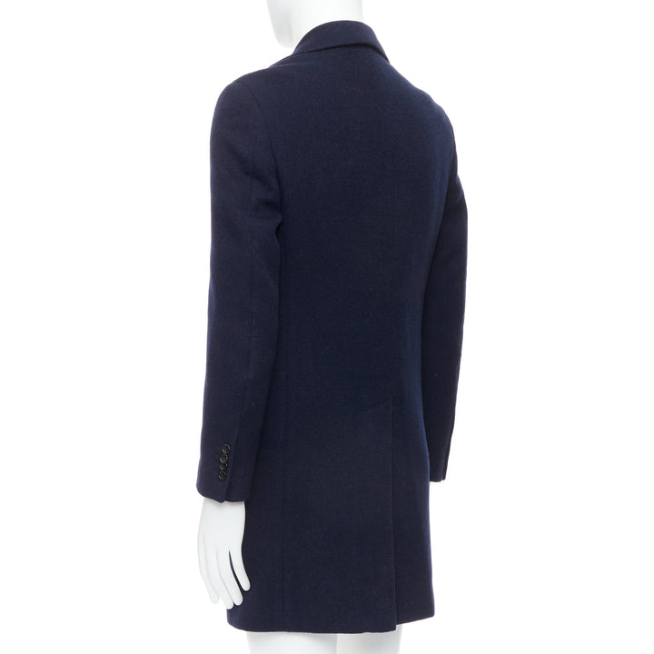 CANALI Kei 100% wool navy blue single vent long coat IT44 XS