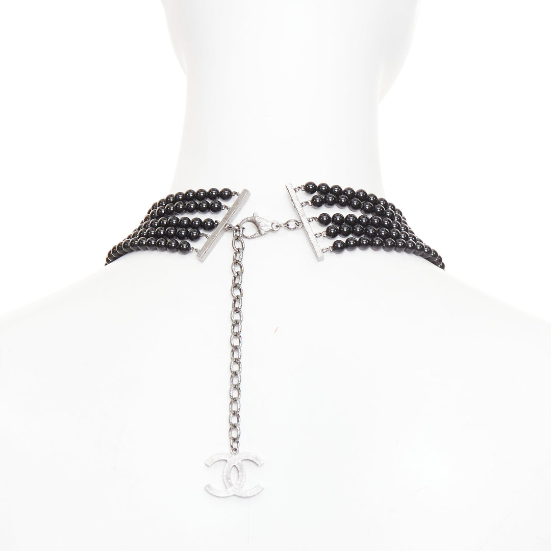 CHANEL 13B black white grey ombre CC multi-strand resin pearl collar necklace