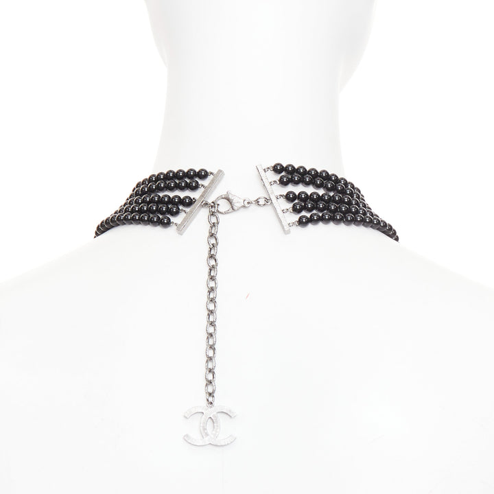 CHANEL 13B black white grey ombre CC multi-strand resin pearl collar necklace