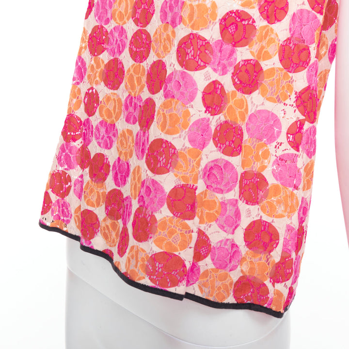 MARNI 2012 pink orange dot print lace deep V neck tank top IT40 S