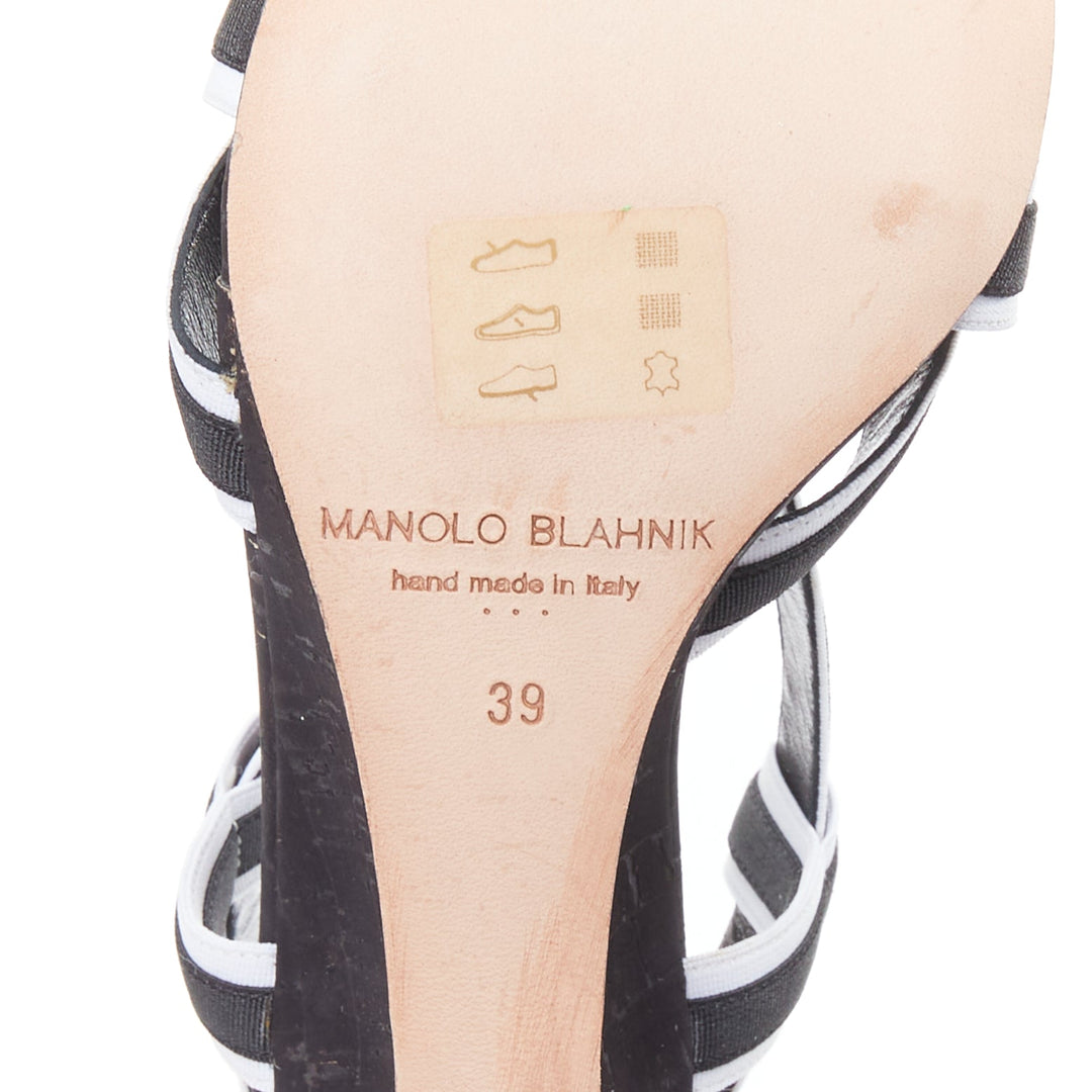 MANOLO BLAHNIK Lasti black white criss cross elastic wedges EU39