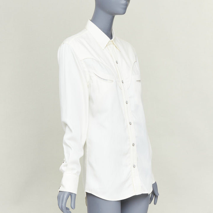 RALPH LAUREN PURPLE LABEL white cotton twill smile yoke western button shirt S