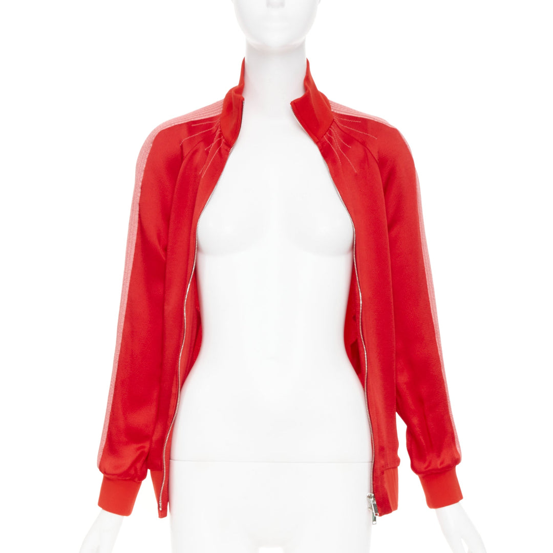 VALENTINO 2018 red satin tech stripe zip up retro sports track jacket IT36 XXS