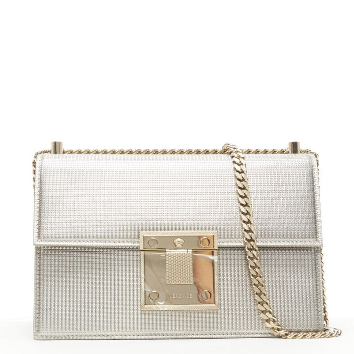 VERSACE Diamente silver gold Medusa clasp chunky chain structured bag