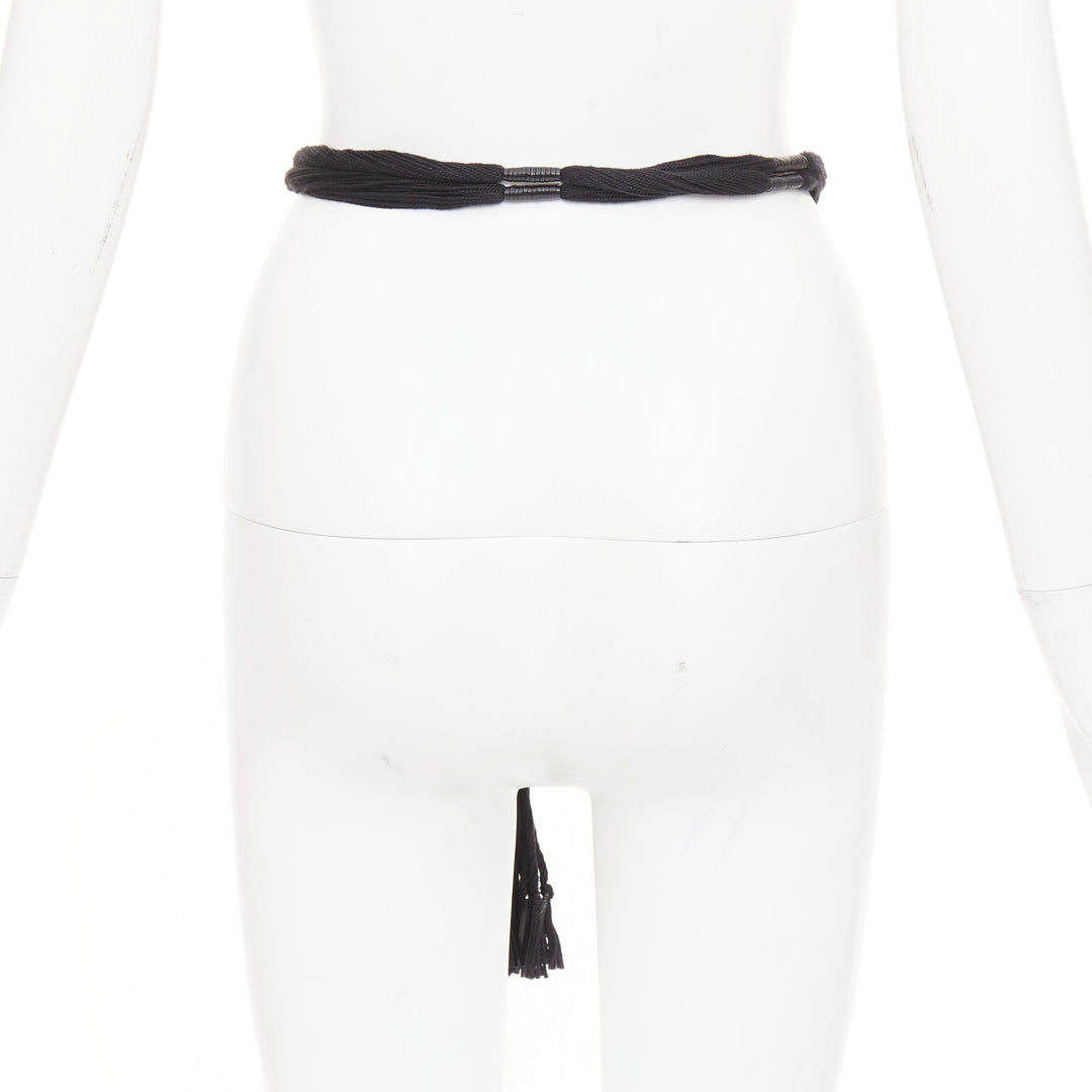 SAINT LAURENT 2023 Passementerie Tassel  leather braided rope self charm belt