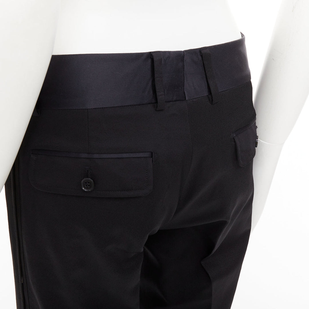 DOLCE GABBANA black virgin wool blend satin waist tuxedo pants IT44 XS
