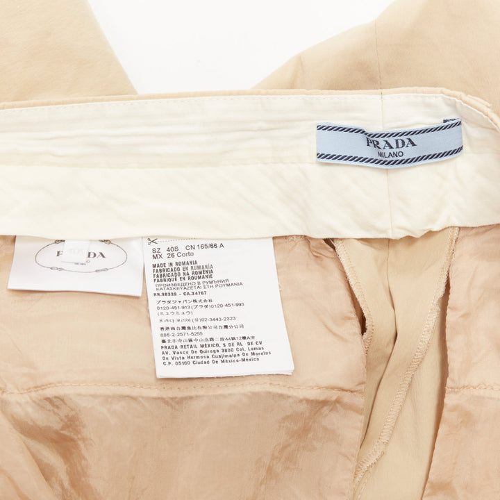 PRADA 2020 beige light cotton blend white taped logo cropped pants IT40 S