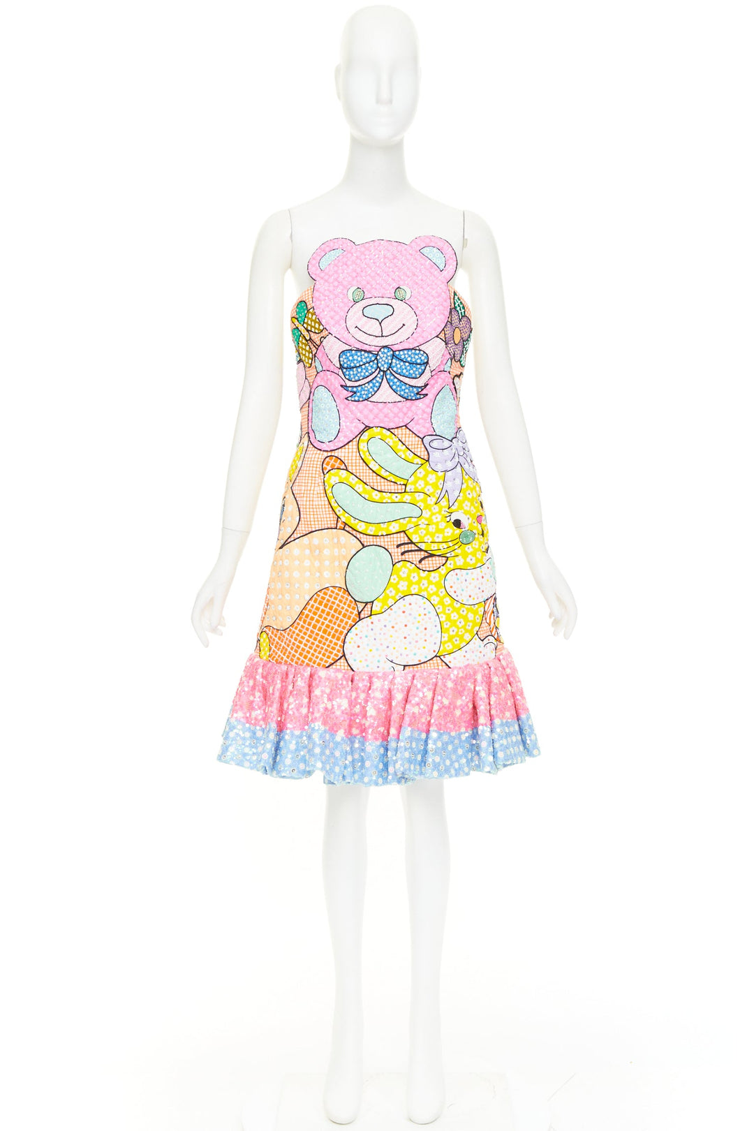 MOSCHINO COUTURE! 2022 Runway Calico Animals pink sequinned beaded dress IT40 S